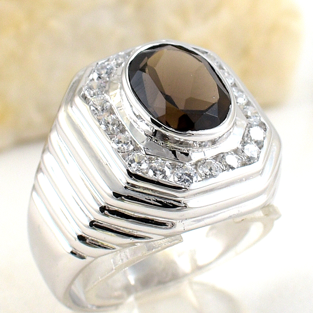 SKJewelryFactory แหวนชาย พลอยสโมกกี้ควอทซ์แท้ สีพลอยจะออกโทนดำ MR00538-SMQ