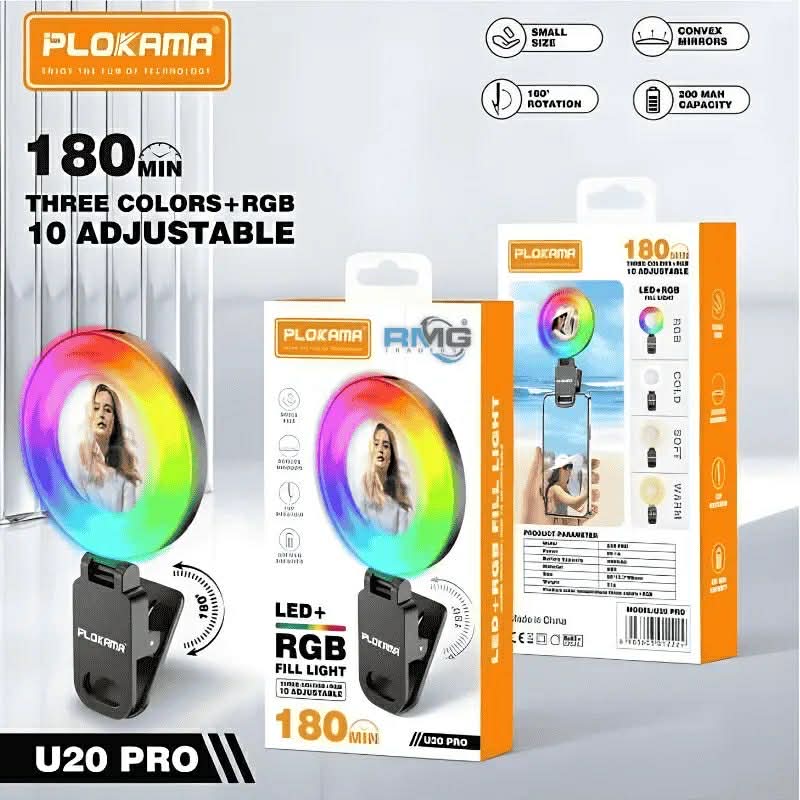 Plokama U20 PRO RGB Phone Clip LED Selfie Ring Light ไฟเซลฟี่ติดมือถือเปลี่ยนสีได้หลายสี