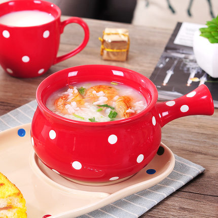 Pre-Order ชามทรงหม้อ ชามมาม่า ซุป ก๋วยเตี๋ยว พร้อมถาดรอง ใส่ขนมได้ ลายจุด Polka Dot น่ารักๆ มีให้เลือก 6 สี