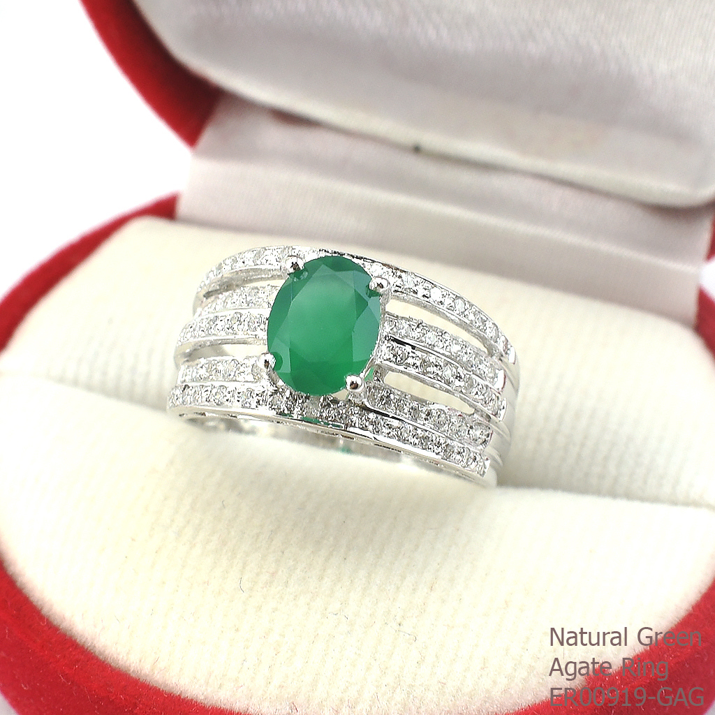 SKJewelryFactory แหวนพลอยกรีนอะเกทแท้ เหมาะสำหรับคนเกิดวันพุธ แถมฟรีกล่องใส่เครื่องประดับ และผ้าเช็คแหวน ER00919-GAG