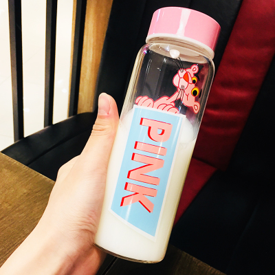 ขวดน้ำ ขวดนม Pink Panther พกพา แก้ว borosilicate ฝาปิดสนิท ขนาด 480 ml.