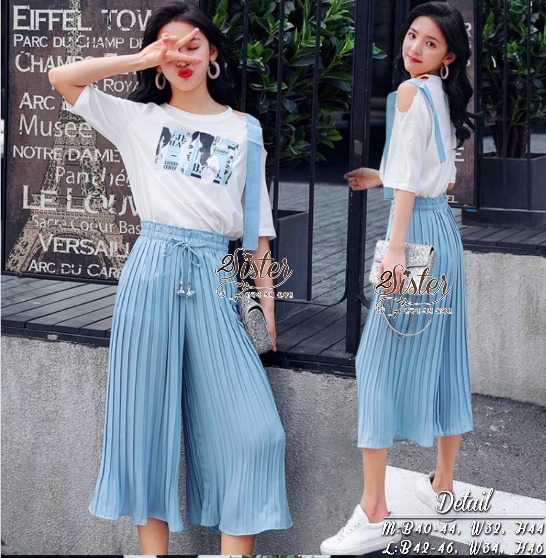 เสื้อผ้าเกาหลี พร้อมส่ง เซ็ตเสื้อ+กางเกง