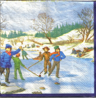แนวภาพวินเทจ Winter Sports เป็นภาพครึ่งแผ่น กระดาษแนพกิ้นสำหรับทำงาน เดคูพาจ Decoupage Paper Napkins ขนาด 33X33cm
