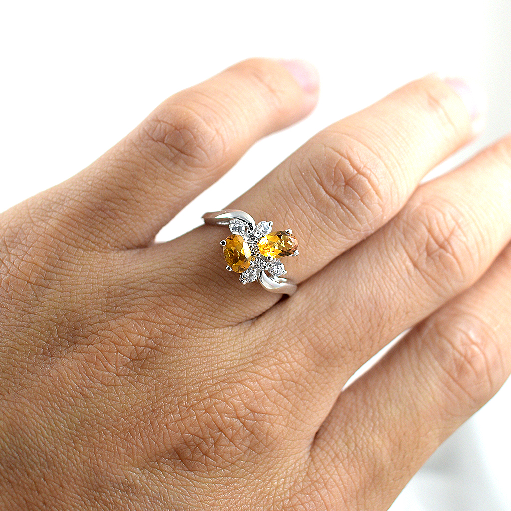 SKJewelryfactory แหวนเงินแท้ ฝังพลอยซิทรินแท้ สไตล์มีเอกลักษณ์เฉพาะตัว ER01016-CIT