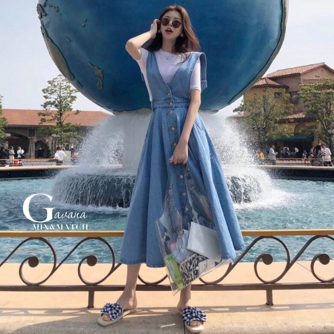 พร้อมส่ง เอี๊ยมกระโปรง ยีนส์