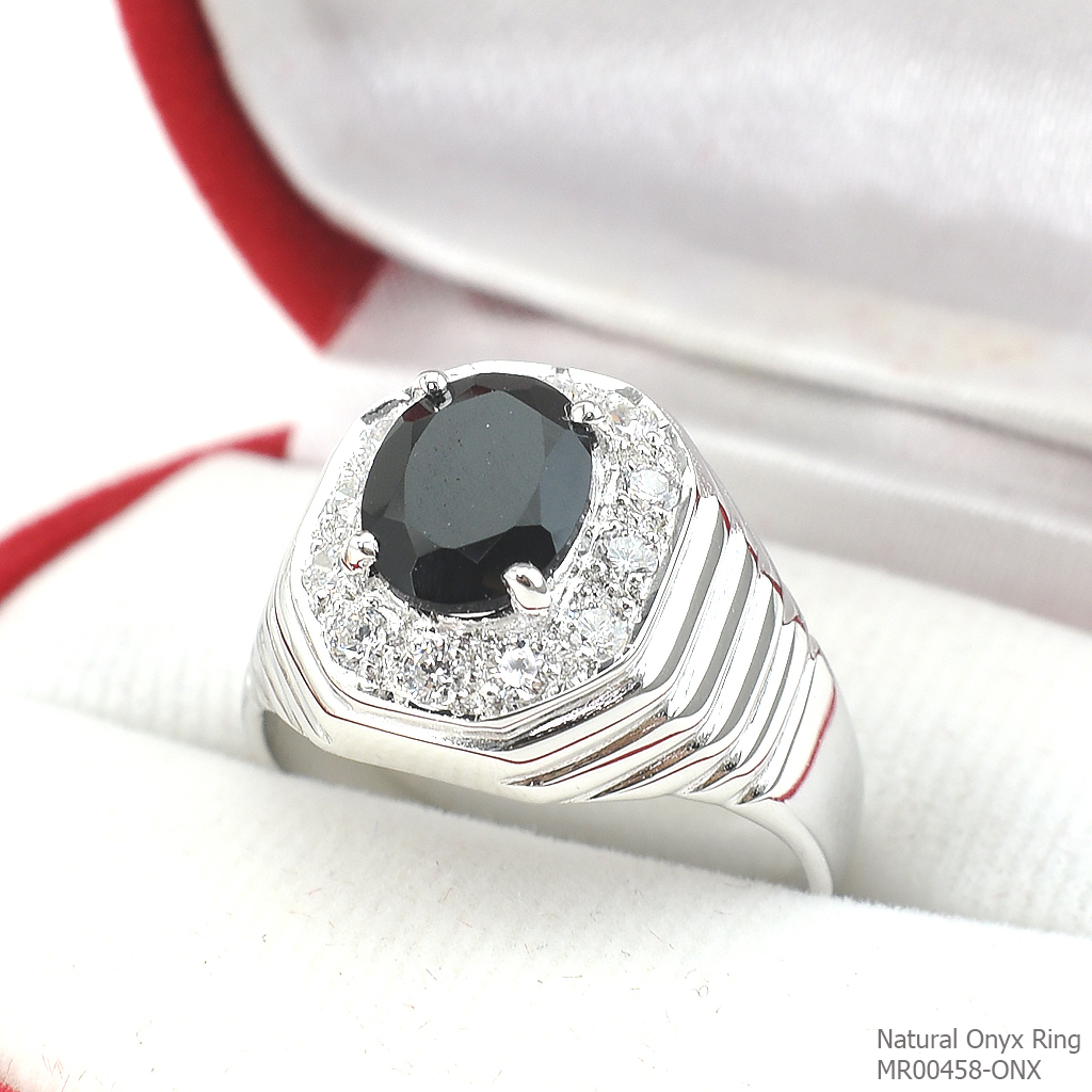 SKJewelryFactory แหวนนิลแท้ แหวนชายนิลแท้ล้อมเพชร MR00458-ONX