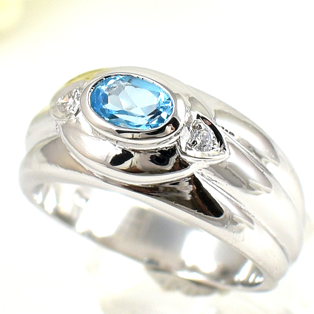 SKJewelryFactory แหวนสไตล์แหวนปลอกมีด พลอยสวิสบลูโทปาซแท้และเพชร ER00829-SBT