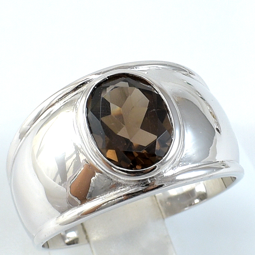 SKJewelryFactory แหวนเงินพลอยสโมกกี้ควอทซ์แท้ ER00849-SMQ