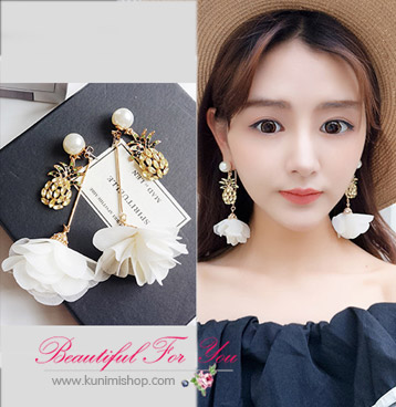 SK005 ต่างหูแฟชั่น ตุ้มหู สวยน่ารัก แตงรูปสัปรด พร้อมดอกไม้ผ้า สวยหวานมาคะ งานสวยคะ ยาว 6 ซม.