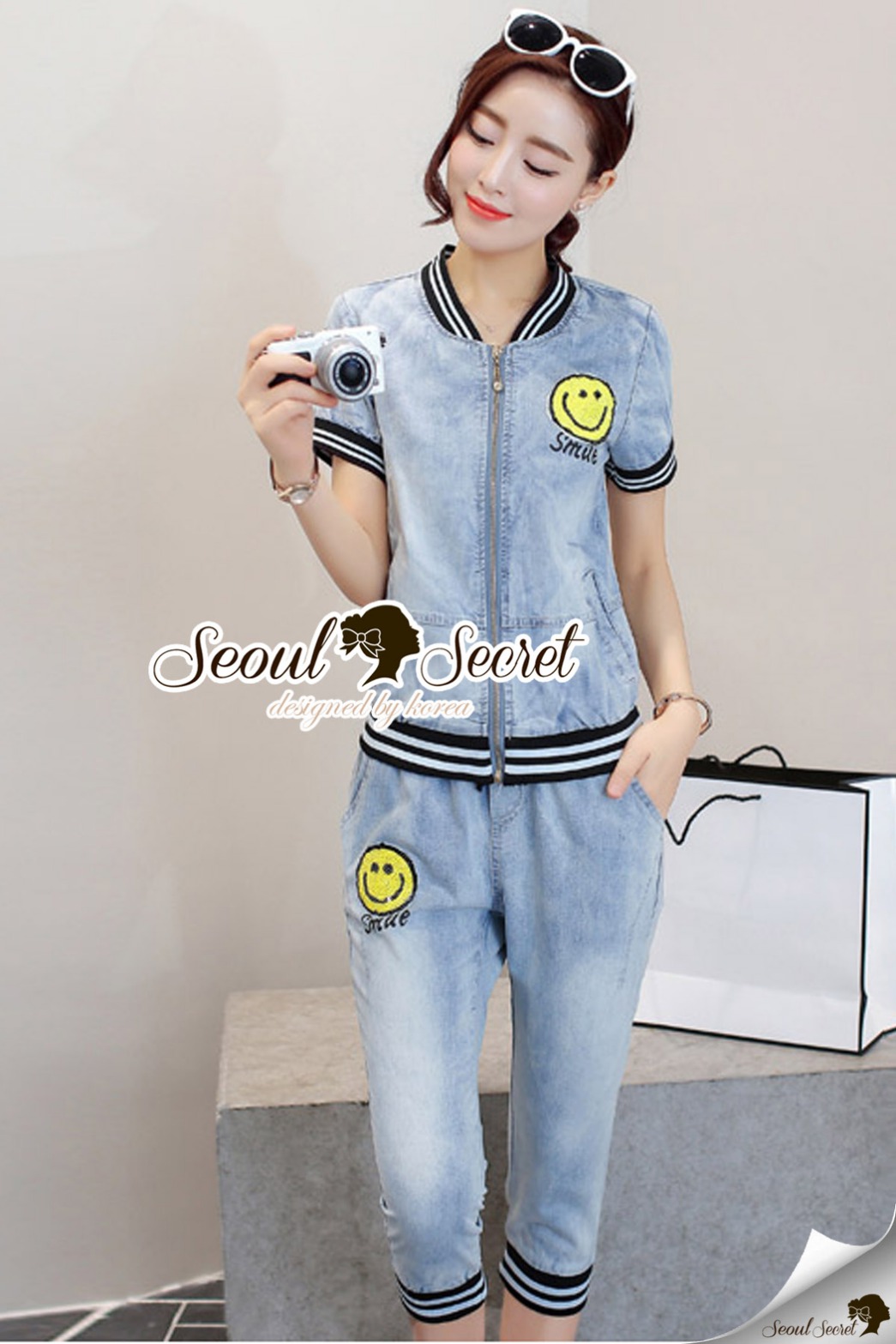 พร้อมส่ง เสื้อแจ๊กเก็ตแขนสั้นมาพร้อมกับกางเกง
