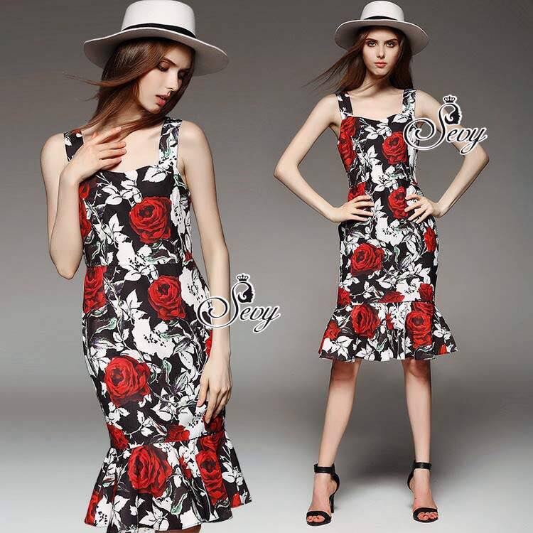 พร้อมส่ง เดรสตัวยาวเหนือตาตุ่ม ชายระบายทรงหางปลา