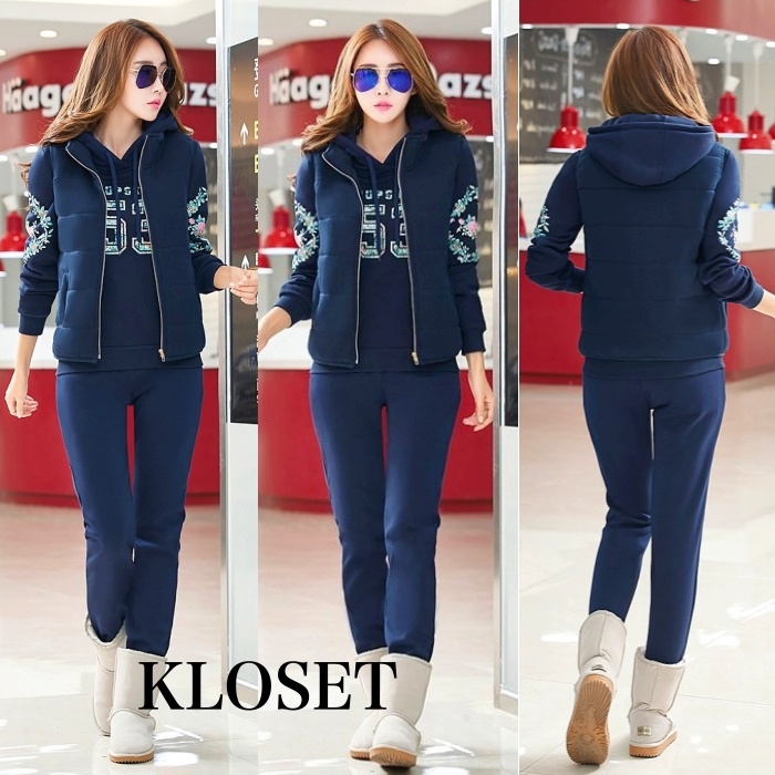 เสื้อผ้าเกาหลี พร้อมส่ง เสื้อแขนยาว+เสื้อกั๊ก+กางเกงขายาว