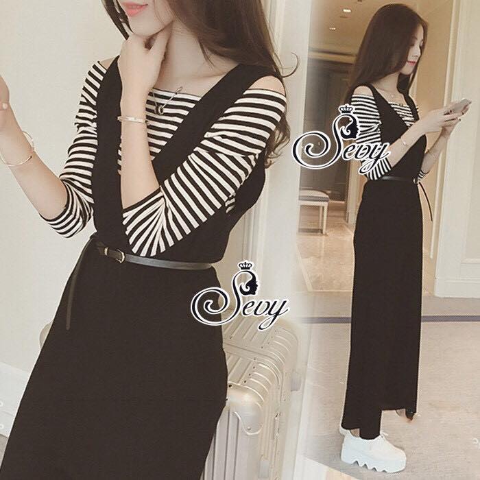 พร้อมส่ง เสื้อยืดลายขวางโทนขาวดำ เสื้อผ้าแฟชั่น