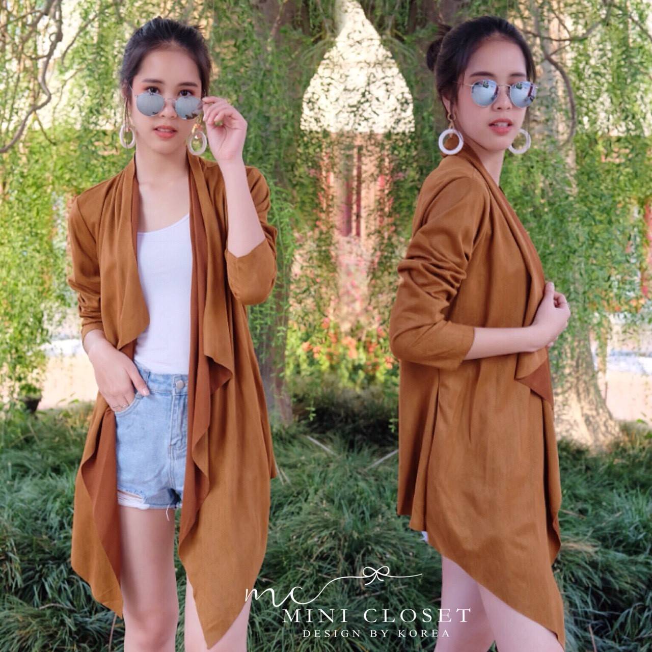 เสื้อผ้าเกาหลี พร้อมส่ง เสื้อคลุม กำมะหยี่หนังวัว