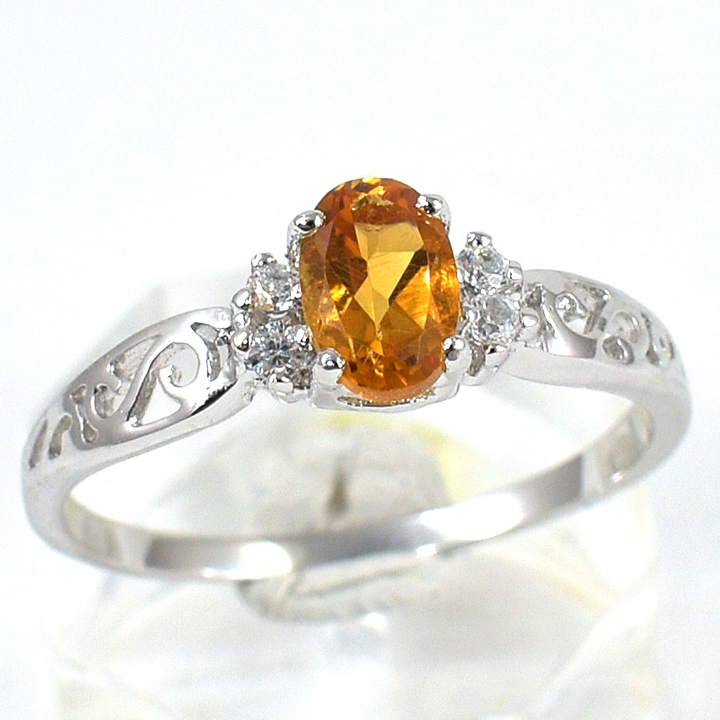SKJewelryfactory แหวนเงินแท้ 92.5% ฝังพลอยซิทรินแท้ ดีไซด์ตัวเรือนย้อนยุค ER02419-CIT