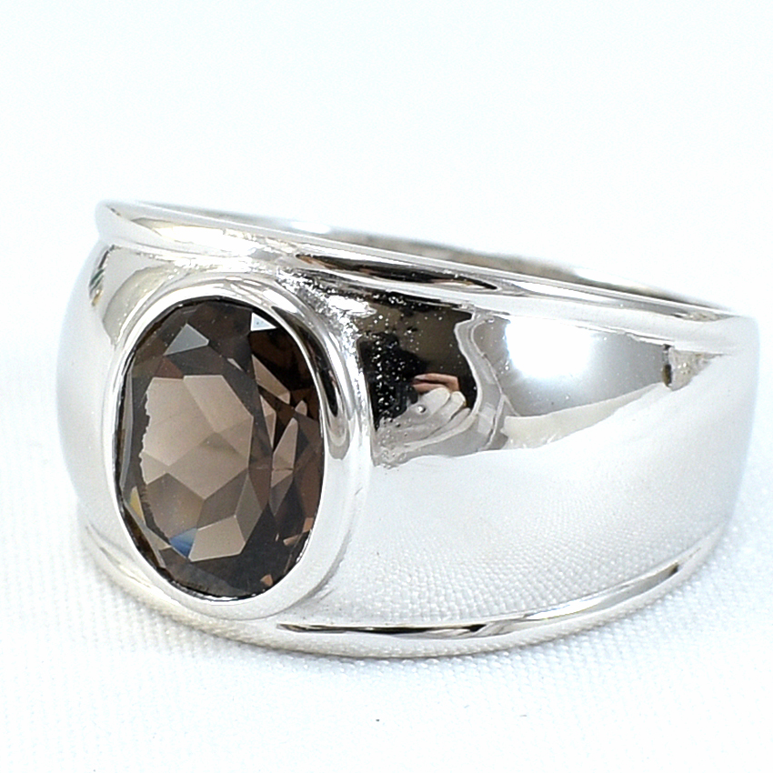 SKJewelryFactory แหวนเงินพลอยสโมกกี้ควอทซ์แท้ ER00849-SMQ