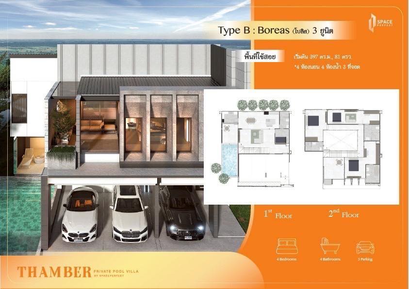 THAMBER(แทมเบอร์) โครงการบ้านเดี่ยว ไพรเวทพลูวิลล่าสุดหรู Type B