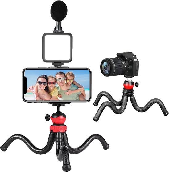 ขาตั้งมือถือมีไฟแฟลช ไมโครโฟน รีโมทบลูทูธ Plokama Video Making Flexible Tripod Kit PK-776