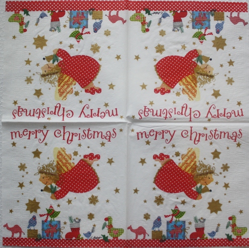 แนวภาพคริสต์มาส Angel Merry Christmas เป็นภาพบล็อค 4 กระดาษแนพกิ้นสำหรับทำงาน เดคูพาจ Decoupage Paper Napkins ขนาด 33X33cm