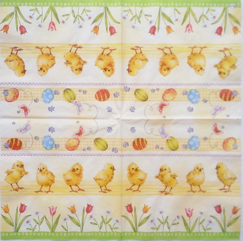 แนวภาพเทศกาล Easter ลูกเจี๊ยบ กับไข่ อีสเตอร์ เป็นภาพครึ่งแผ่น กระดาษแนพกิ้นสำหรับทำงาน เดคูพาจ Decoupage Paper Napkins ขนาด 33X33cm