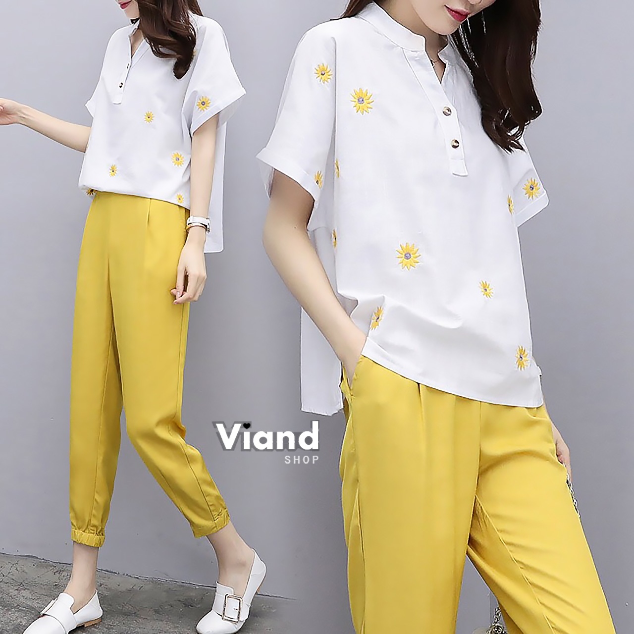 เสื้อผ้าเกาหลี พร้อมส่ง เสื้อ กับ กางเกงเอวยางยืด