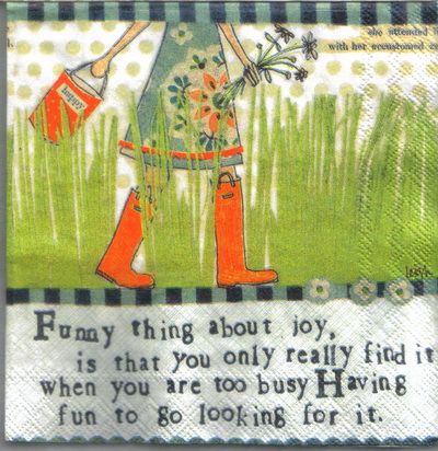 แนวภาพคำคม Funny Things About Joy กระดาษแนพคินสำหรับทำงาน เดคูพาจ Decoupage Paper Napkins เป็นภาพ 4 บล๊อค ขนาด 25X25 ซม