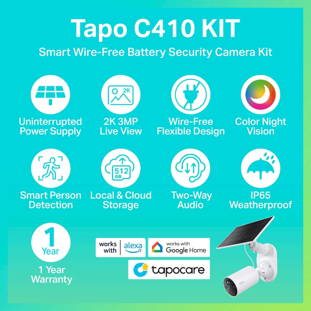 Smart IP Camera (3.0MP) TP-LINK TAPO C410+Solar Panel