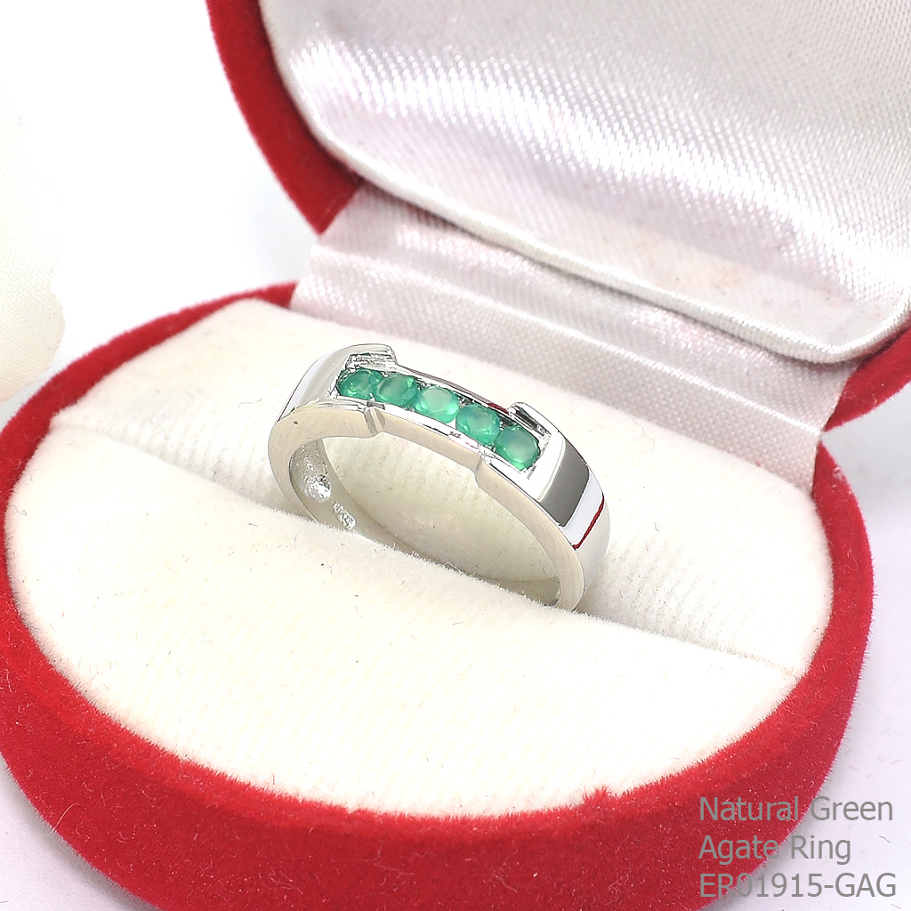 SKJewelryFactory แหวนเเถวพลอยสีเขียว ตัวเรือนเงินแท้ 92.5% พลอยกรีนอะเกทแท้ ER01915-GAG