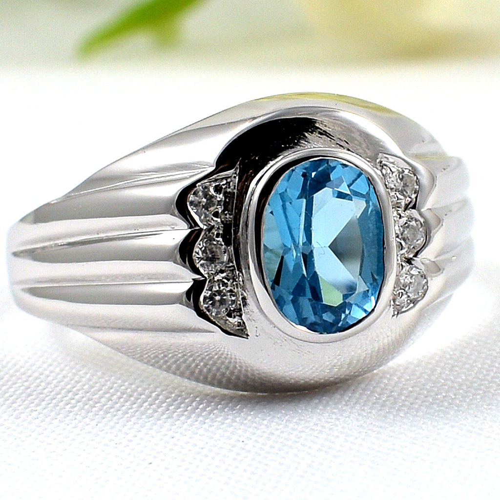 SKJewelryFactory แหวนสวิสบลูโทปาซแท้ MR00599-SBT