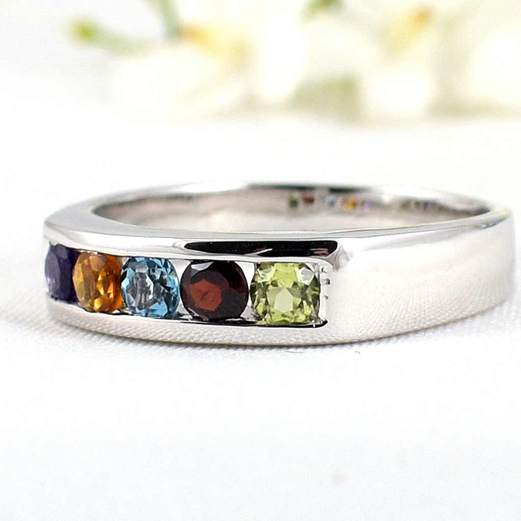 SKJewelryFactory แหวนแถวเงินแท้ พลอยแท้คละสี ตัวเรือนทำจากเงินแท้อย่างดี ER00690-MCG