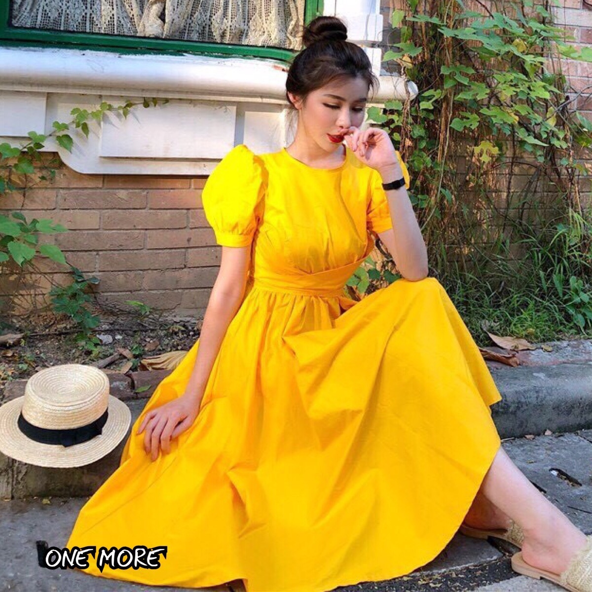 เดรสเกาหลี พร้อมส่ง ชุดเดรส แขนเจ้าหญิง