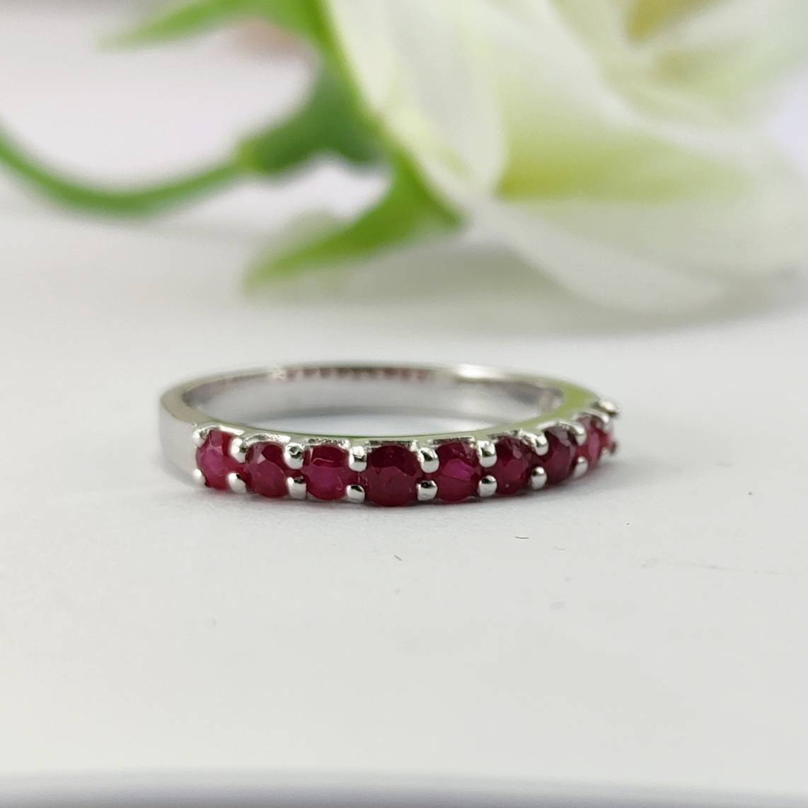 SKJewelryFactory แหวนทับทิม 9 เม็ด ชีวิต 9 หน้า แหวนพลอยทับทิมแท้ สีเเดงเข้ม ER01837-RBY