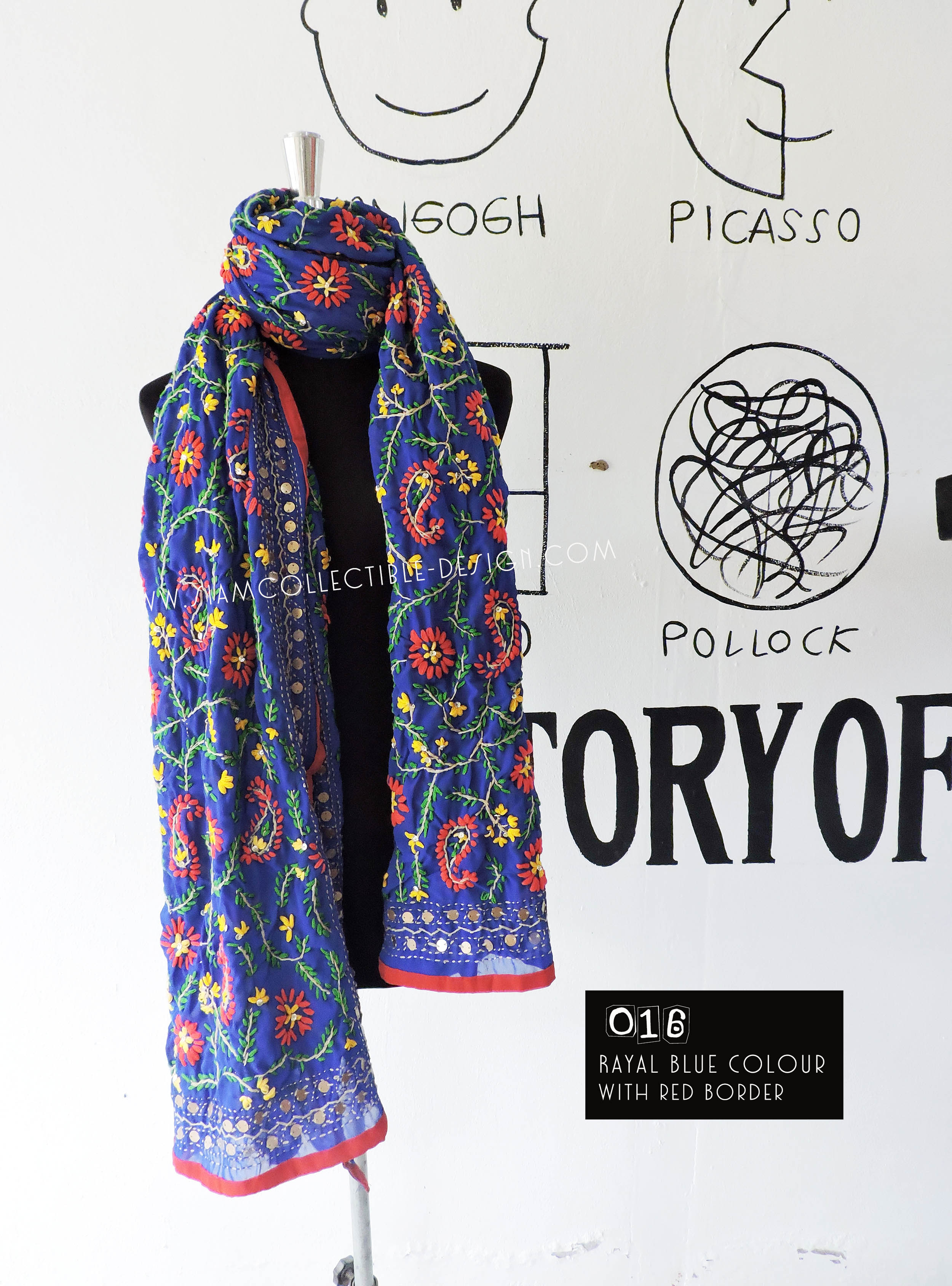 ผ้าคลุมไหล่ปักมือ ผ้าอินเดีย PDI016 / Phulkari Dupatta Traditional Indian embroidery PDI016