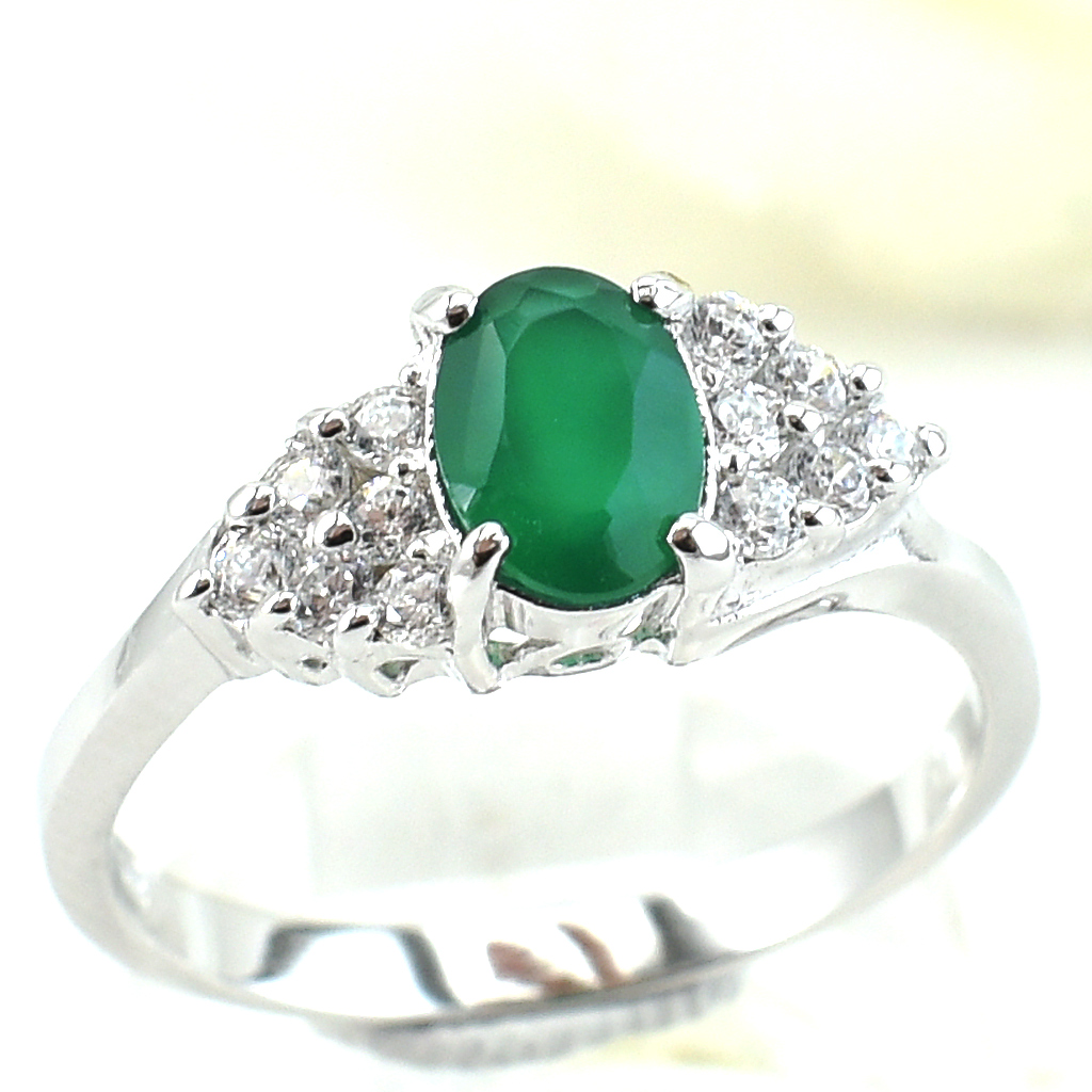 SKJewelryFactory แหวนพลอยเขียวมรกต พลอยกรีนอะเกทแท้ ER01700-GAG