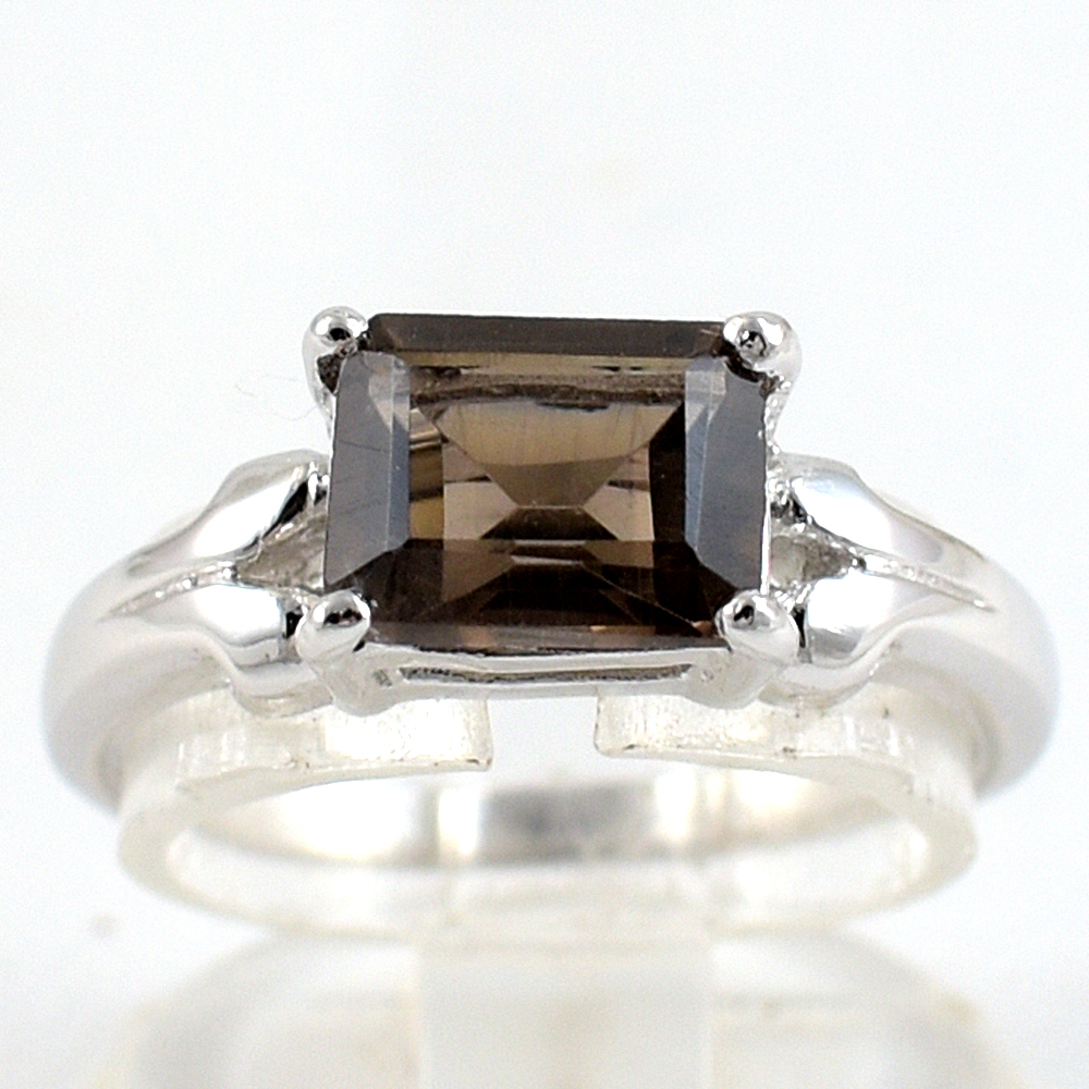SKJewelryfactory แหวนงพลอยสโมกกี้ควอทซ์แท้ ทรงเหลี่ยม ER02396-SMQ