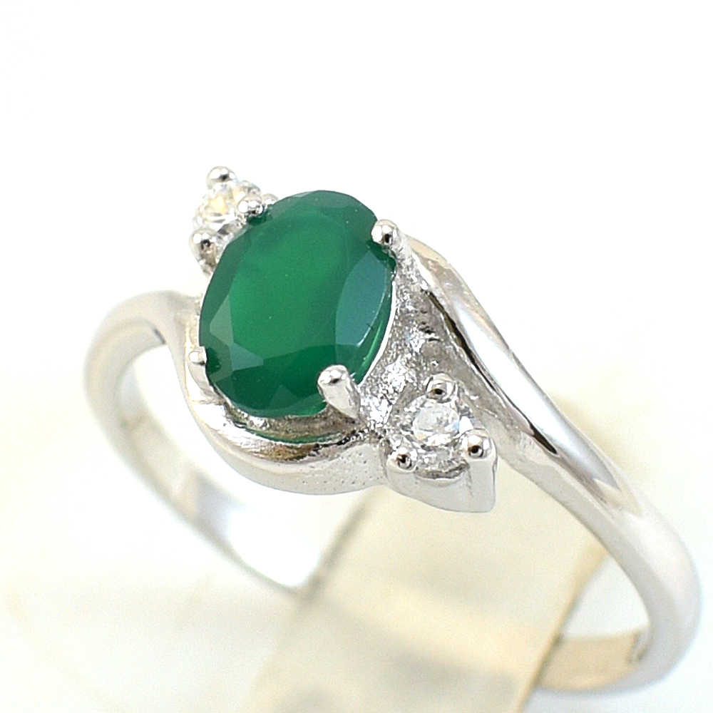 SKJewelryFactory แหวนเงินพลอยกรีนอะเกทแท้ ER01258-GAG
