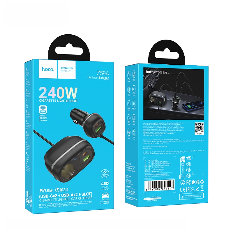 Hoco Z59A 99W (2C2A) Lighter Slot car charger ตัวเพิ่มช่องชาร์จในรถ