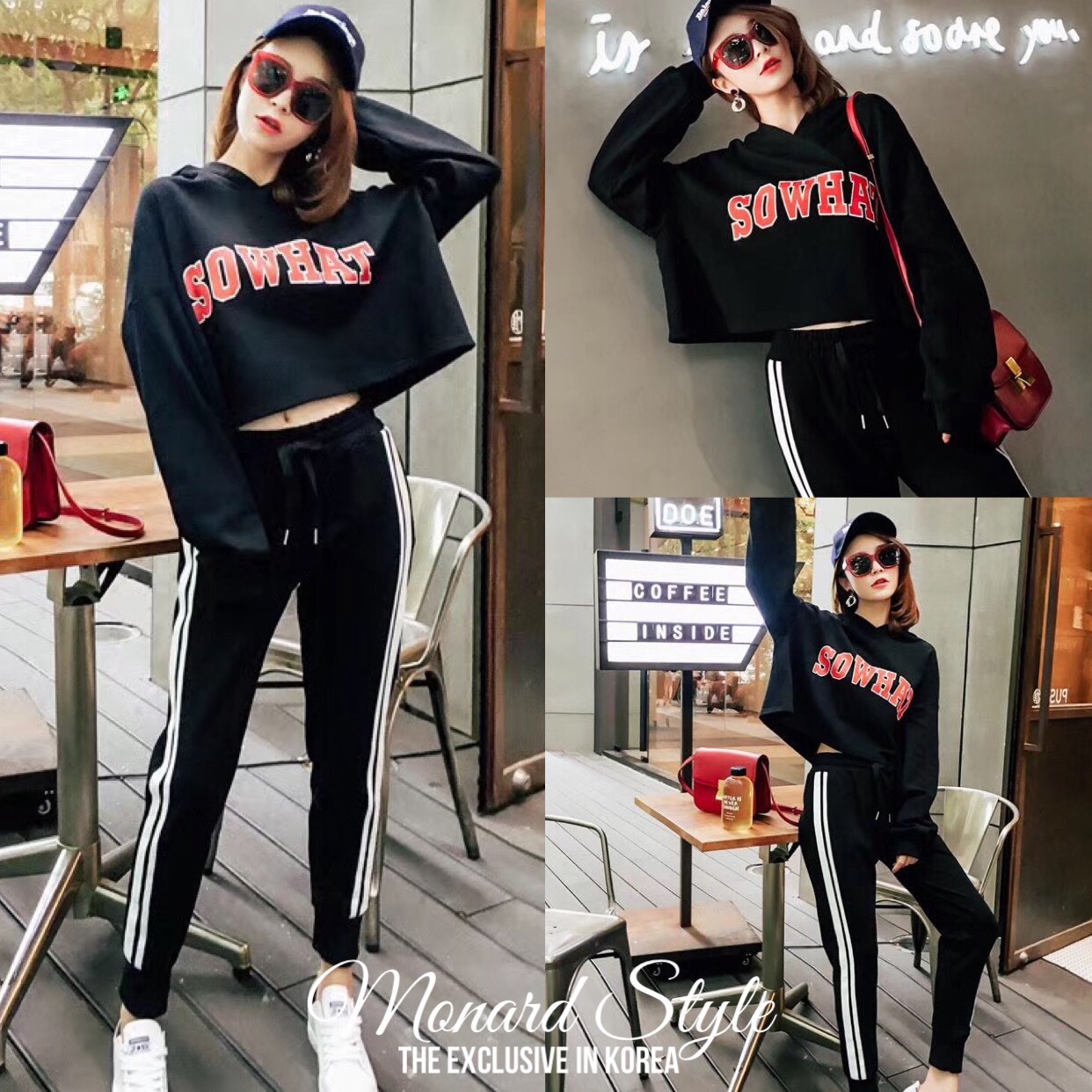 เสื้อผ้าเกาหลี พร้อมส่ง เสื้อทรงครอปสีดำ