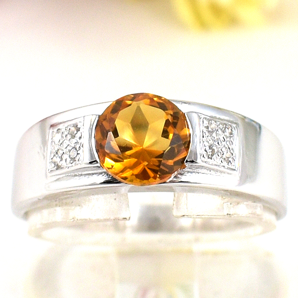 SKJewelryfactory แหวนเงินแท้ 92.5% ฝังพลอยซิทรินแท้ ดูเรียบและมีสไตล์