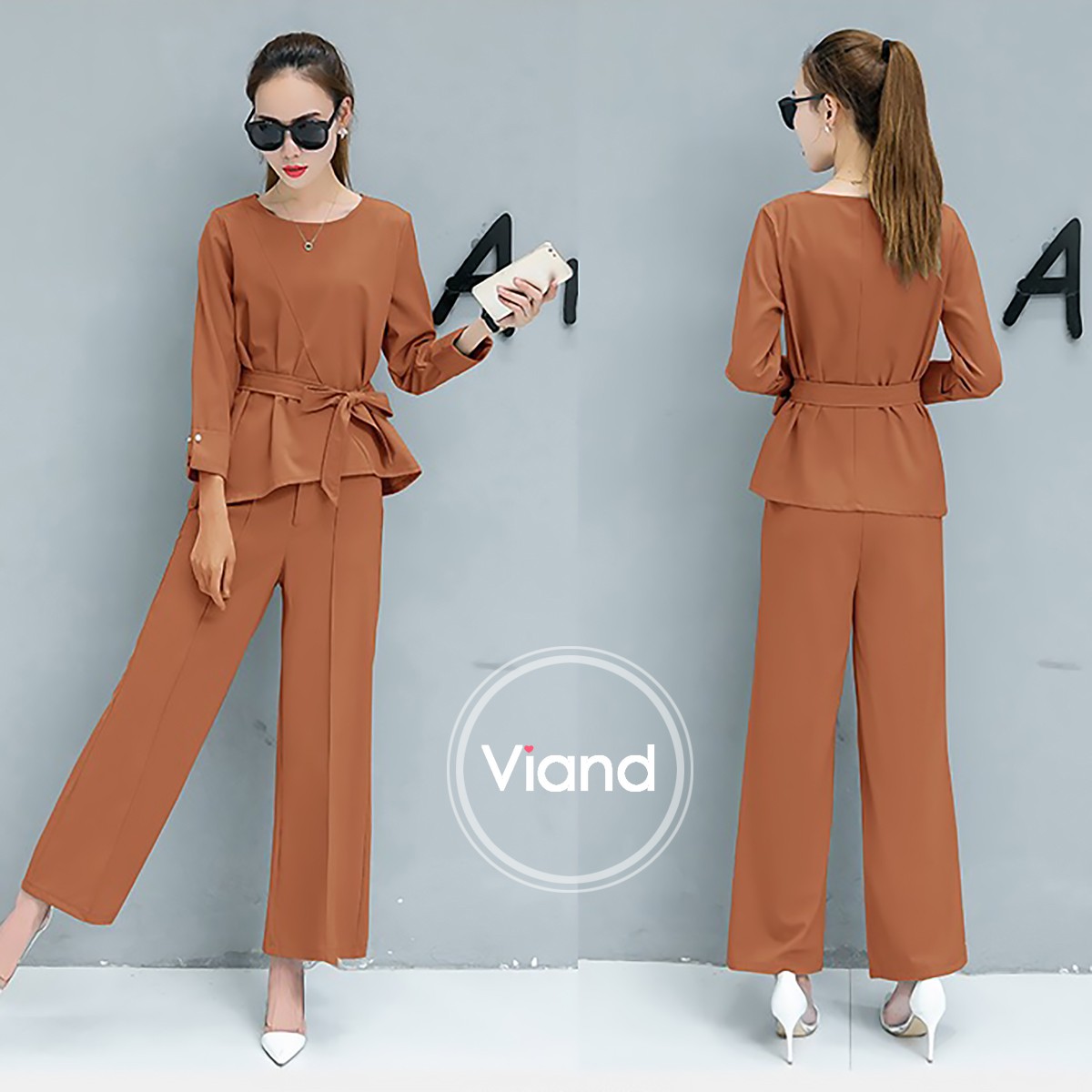 เสื้อผ้าเกาหลี พร้อมส่ง เสื้อกับกางเกงเอวสม็อค
