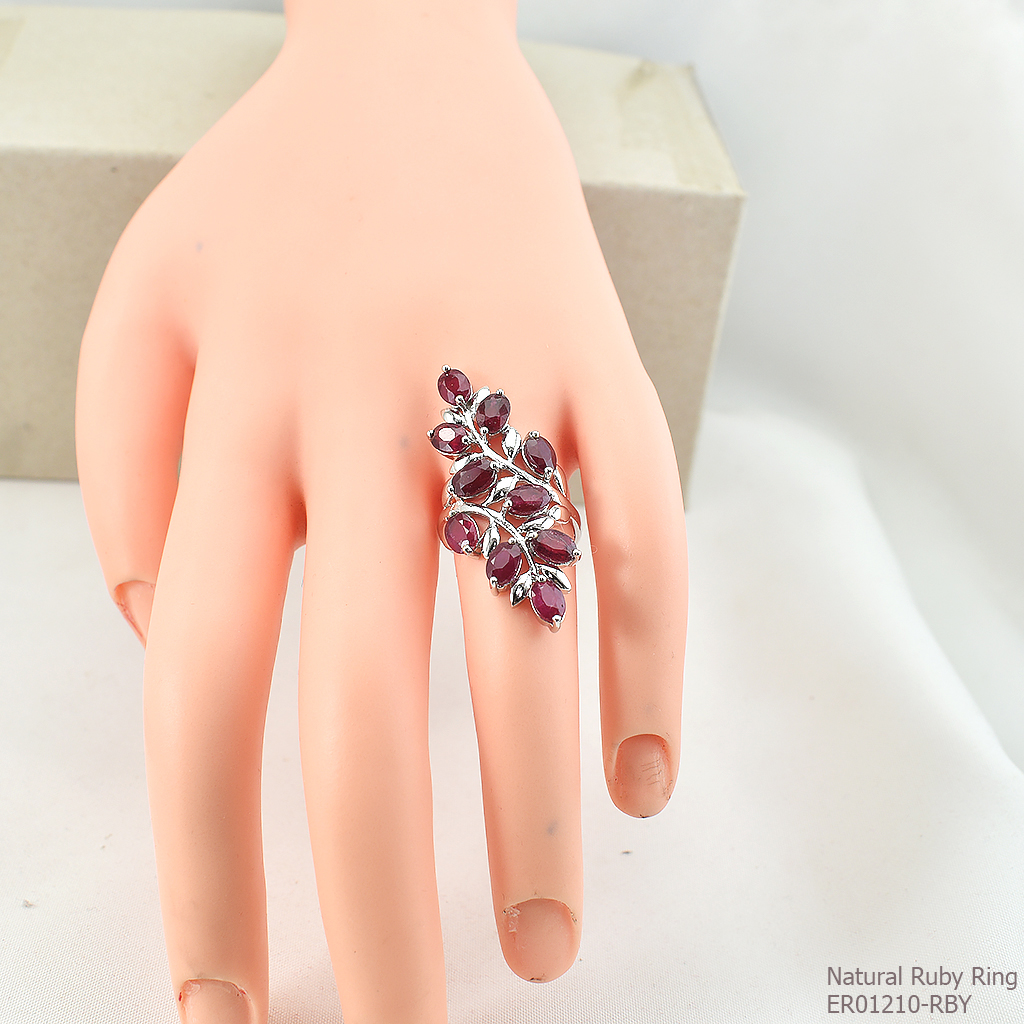 SKJewelryFactory แหวนใบมะกอกใหญ่ แหวนเงินแท้ 92.5% ฝังพลอยทับทิมแท้ ER01210-RBY