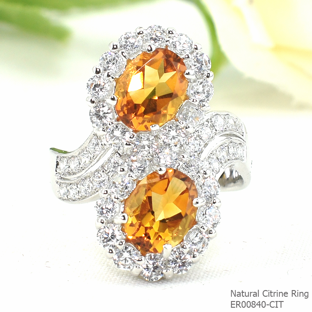 SKJewelryfactory แหวนพลอยซิทรินแท้ แหวนพลอยคู่ สไตล์หรูหรา ER00840-CIT