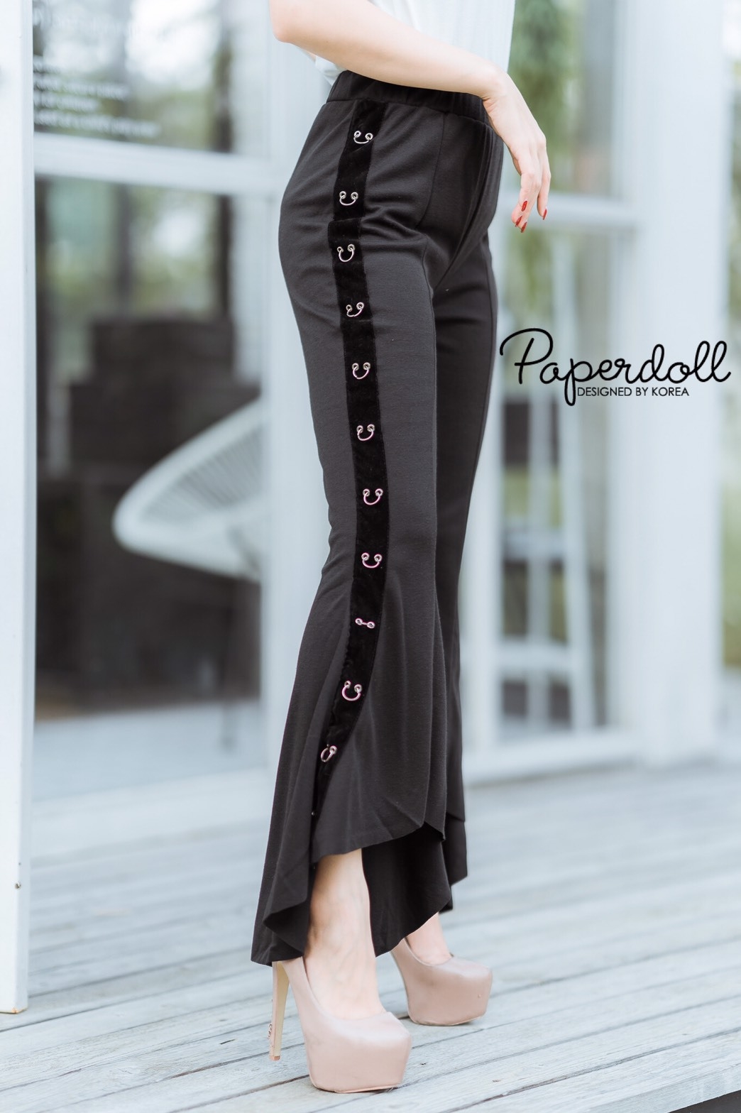 พร้อมส่ง กางเกงขาบาน แต่งห่วง