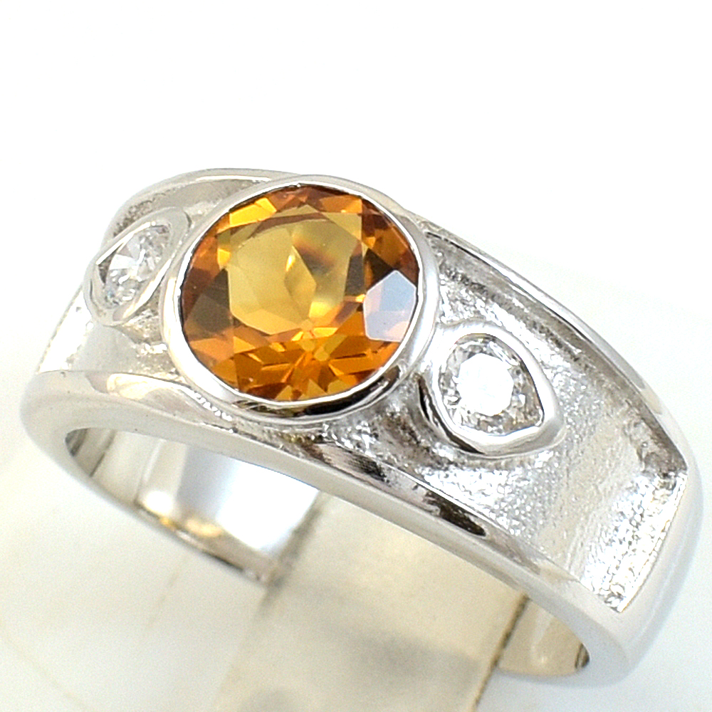 SKJewelryFactory แหวนพลอยซิทรินแท้ สไตล์แหวน 3 เม็ด ER00815-CIT