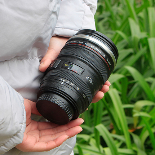 แก้วน้ำพร้อมฝาปิดสนิท แน่นหนา แก้วน้ำรูปเลนส์กล้อง Caniam