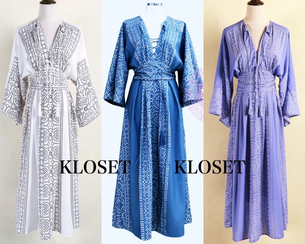 เดรสเกาหลี พร้อมส่ง Dress พิมพ์ลายโปฮีเมียน