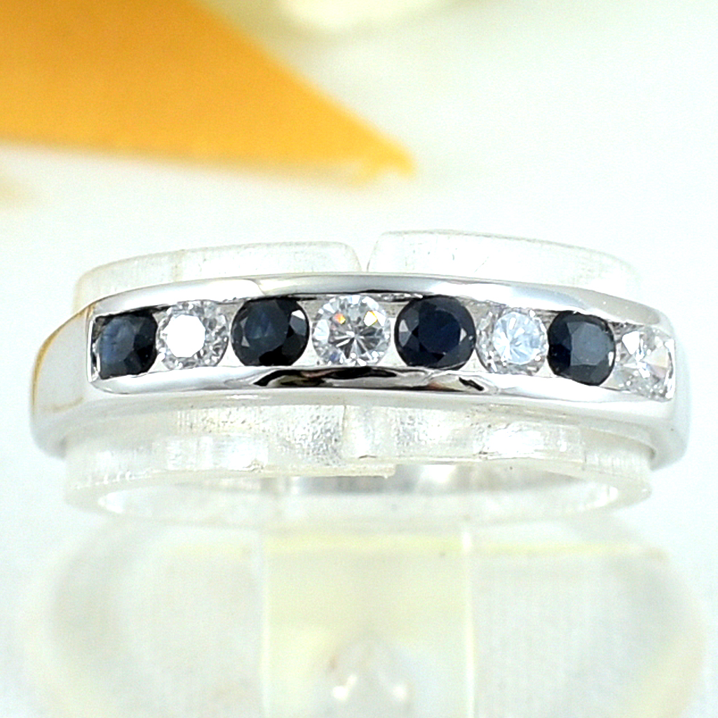 SKJewelryfactory แหวนแถวไพลินแท้ สลับเพชร เหมาะกับใส่ติวนิ้วทุกๆวัน ER00317-BSA2