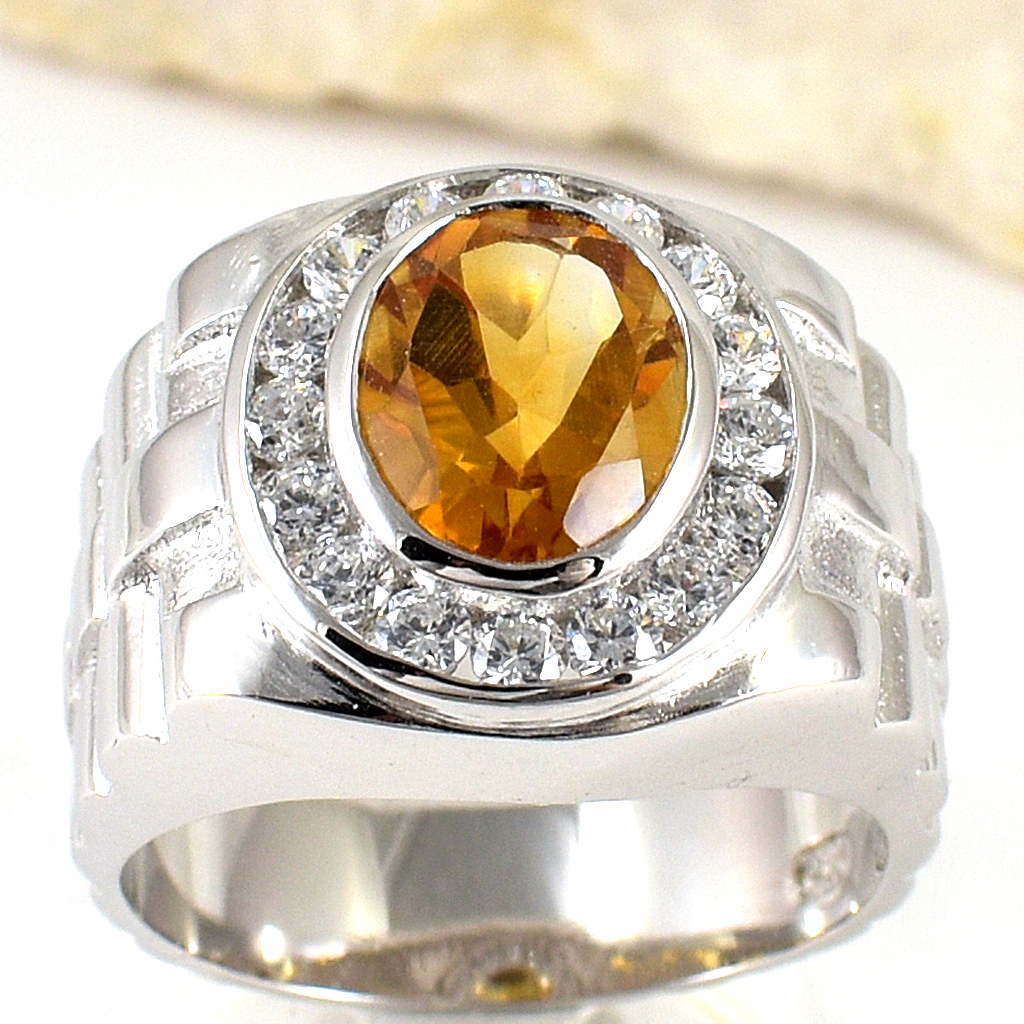 SKJewelryFactory แหวนชายลายสายนาฬิกา แหวนเงินแท้ 92.5% ฝังพลอยซิทรินแท้ MR00541-CIT