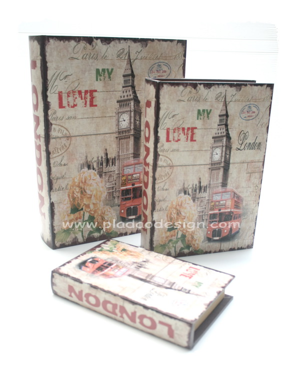 กล่องเก็บของทรงหนังสือแนววินเทจ 3 ใบชุด ลาย Love My London หอนาฬิกา