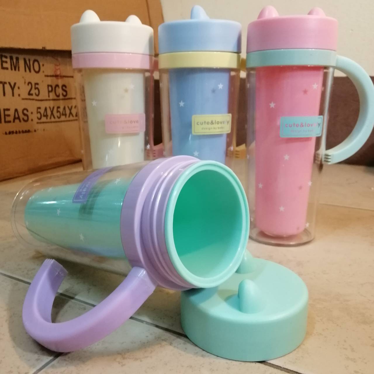 แก้วน้ำพลาสติก 2 ชั้น แก้วน้ำสีพาสเทล